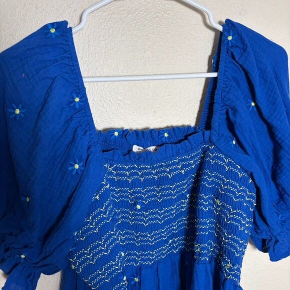 Chic Soul Blouse Women's 2X Blue Smocked Short Sleeve Embroidered Top Shirt - Picture 2 of 8